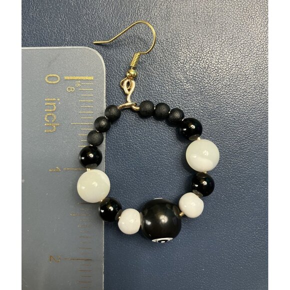 Beaded Dangle Black & White 8-Ball and Ace Card Earring Set 2 Pair Set - Picture 6 of 9